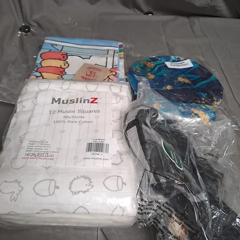 APPROXIMATELY 20 ASSORTED HOUSEHOLD ITEMS TOO INCLUDE , DOG ACCESSORIES , MUSLIN SQUARES , FOAM MATS