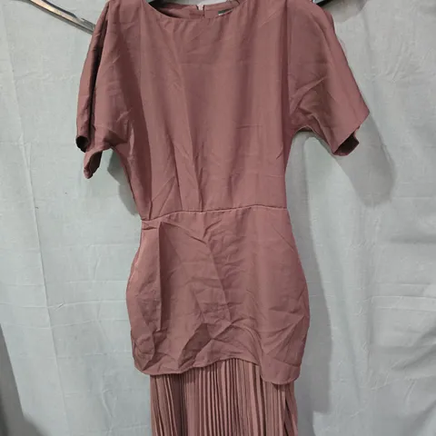 PRETTYLITTLETHING DRESS - MAUVE, SHORT SLEEVE, PLEATED HEM UK 8