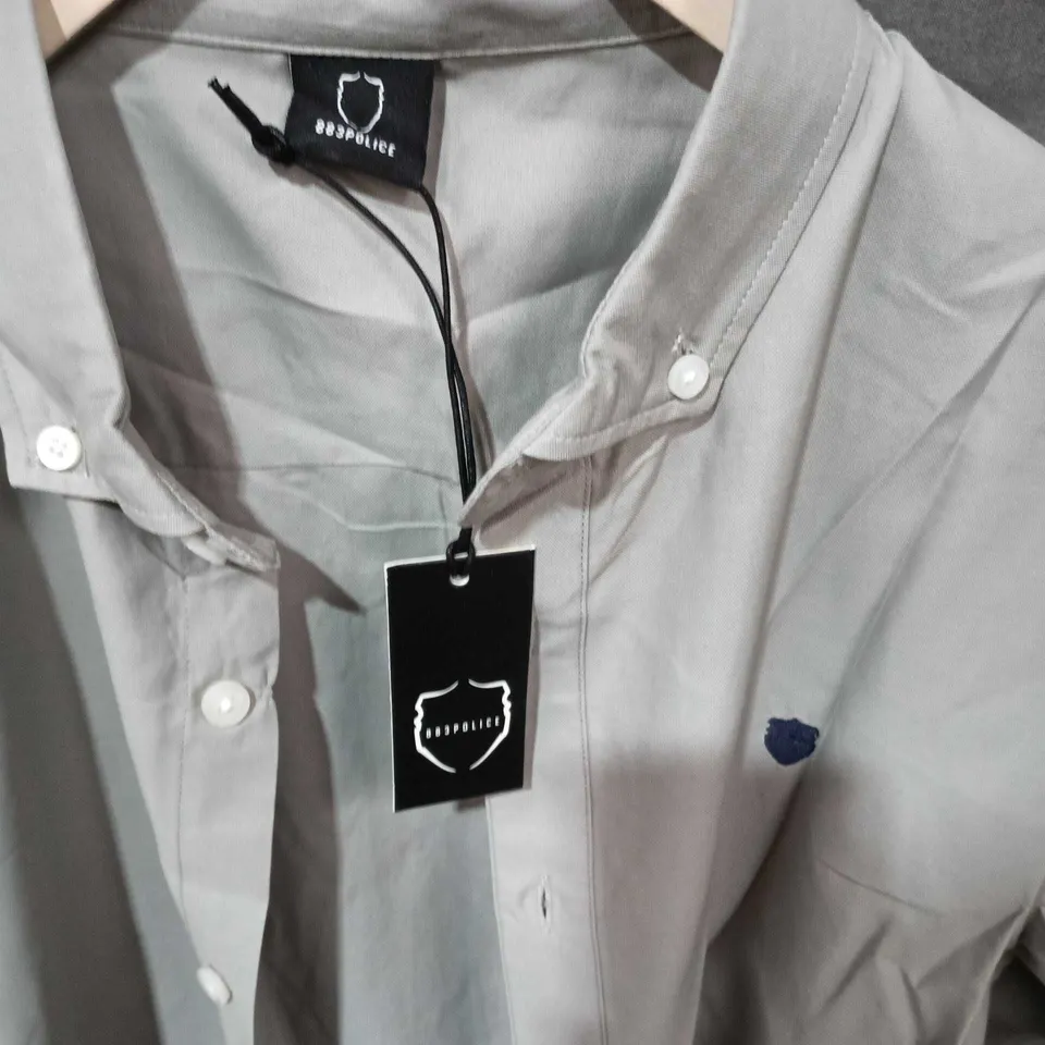 GREY SHORT-SLEEVE BUTTON-DOWN SHIRT WITH NAVY TRIM SIZE XL 883 POLICE BRAND
