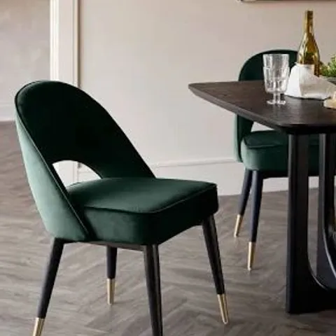 BOXED PAIR OF DANETTI CLOVER DARK TEAL VELVET DINING CHAIRS
