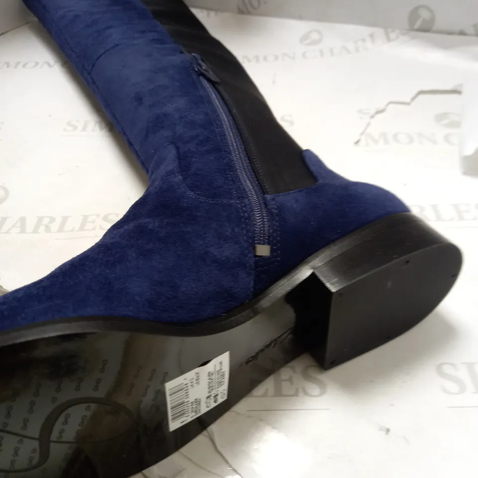 CLARKS NAVY SUEDE BIZZY BOOTS - SIZE 4