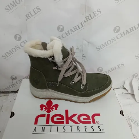 BOXED RIEKER WATER RESISTANT WARM LINED HIKING LACE UP BOOTS, KHAKI - SIZE 6.5