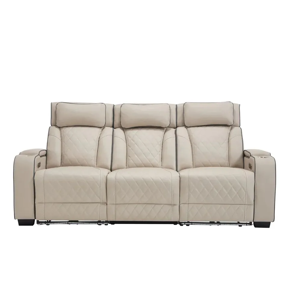 BOXED CAPRI ELECTRIC RECLINER 3 SEATER SOFA WITH CENTRE CONSOLE IN BEIGE AIR LEATHER (3 BOXES)