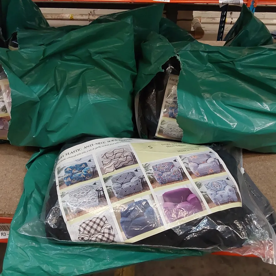 LOT OF 5X BRAND NEW BAGGED HIGHT ELASTIC SOFA COVERS - BLACK, 90 - 140CM (5 ITEMS TAPED TOGETHER)