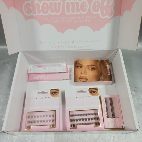 TATTI LASHES APPROXIMATELY 7 ASSORTED ITEMS TO INCLUDE KHLOE KARDASHIAN INDIVIDUALS - INVISI-LASH ADHESIVE - APPLICATOR - ETC