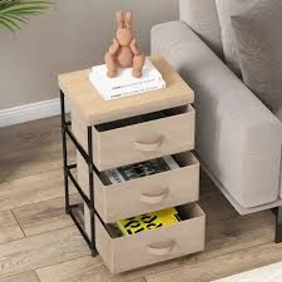 BOXED COSTWAY 3 DRAWER COFFEE FABRIC NIGHTSTAND WITH REMOVABLE LID