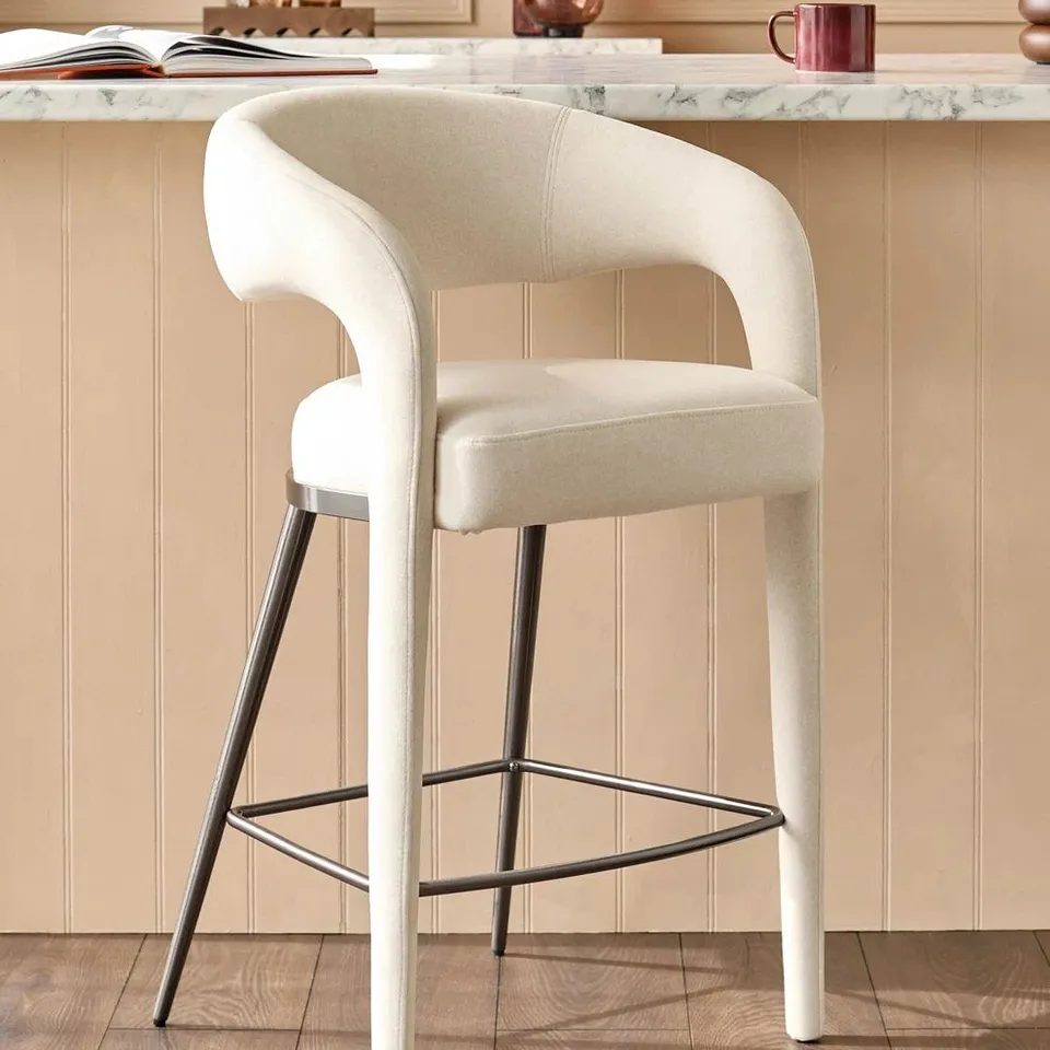 BOXED DANETTI RHETT CREAM PLUSH FABRIC BAR STOOL