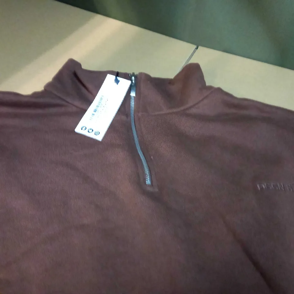 BOOHOO CHOCOLATE PREMIUM HALF ZIP SWEATER - XL