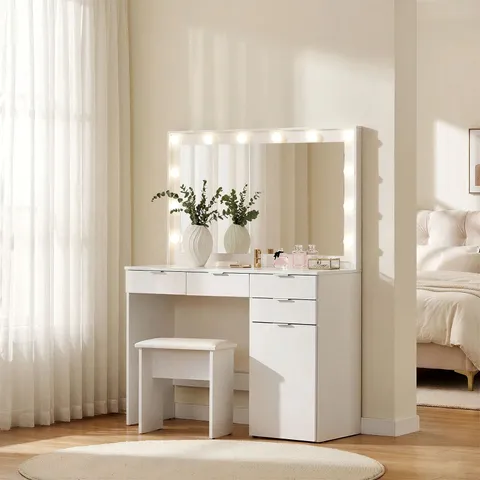 BOXED HOLLYWOOD WHITE DRESSING TABLE SET 4 DRAWERS (2 BOXES)