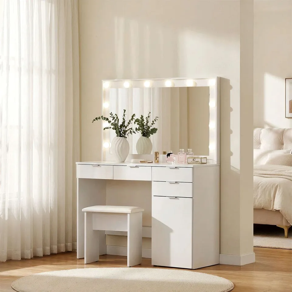 BOXED HOLLYWOOD WHITE DRESSING TABLE SET 4 DRAWERS (2 BOXES)