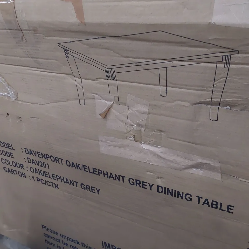 BOXED DAVENPORT DINING TABLE OAK/ ELEPHANT GREY