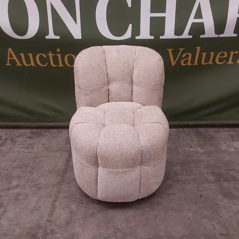 QUALITY DESIGNER BUMPER CIRCA GLAM FABRIC DINING CHAIR ON WHEELS - SAND