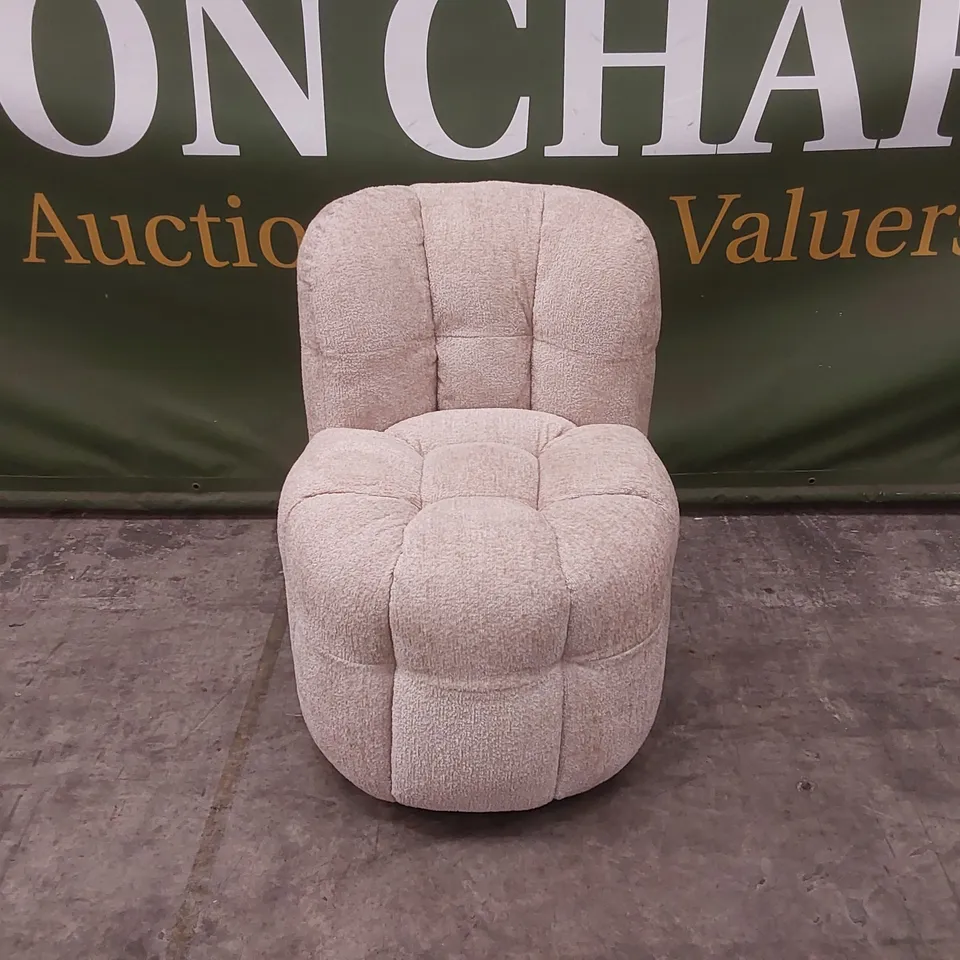 QUALITY DESIGNER BUMPER CIRCA GLAM FABRIC DINING CHAIR ON WHEELS - SAND