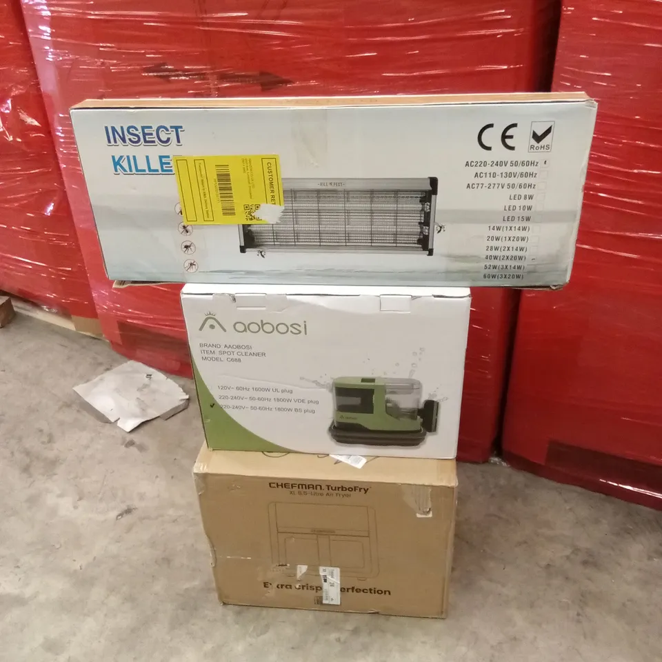 PALLET OF ASSORTED HOUSEHOLD GOODS AND PRODUCTS TO INCLUDE; RETRACTABLE GATE, INSECT KILLER, SPOT CLEANER, AIR FRYER ETC