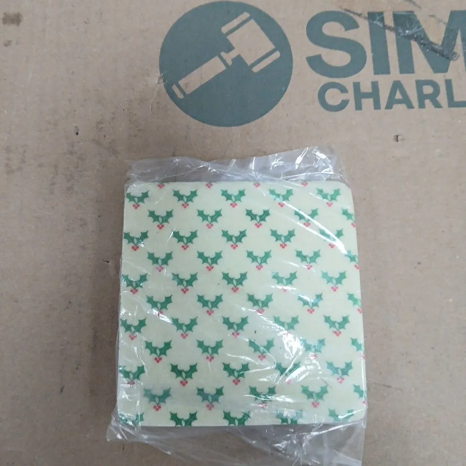 BOX OF APPROXIMATELY 20 GISELA GRAHAM CHRISTMAS HOLLY CERAMIC COASTERS