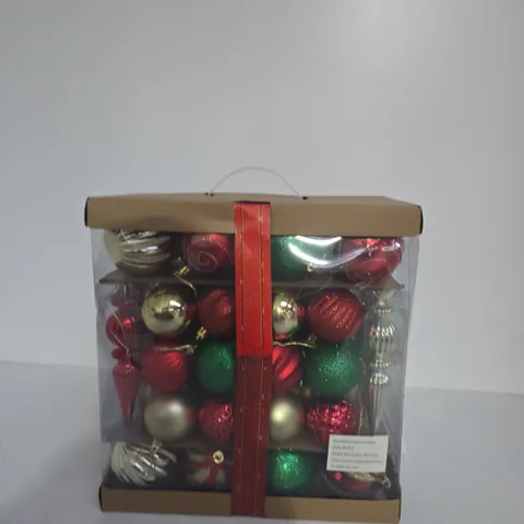 BOXED CHRISTMAS BAUBLES – RED, GREEN & SILVER ORNAMENTS