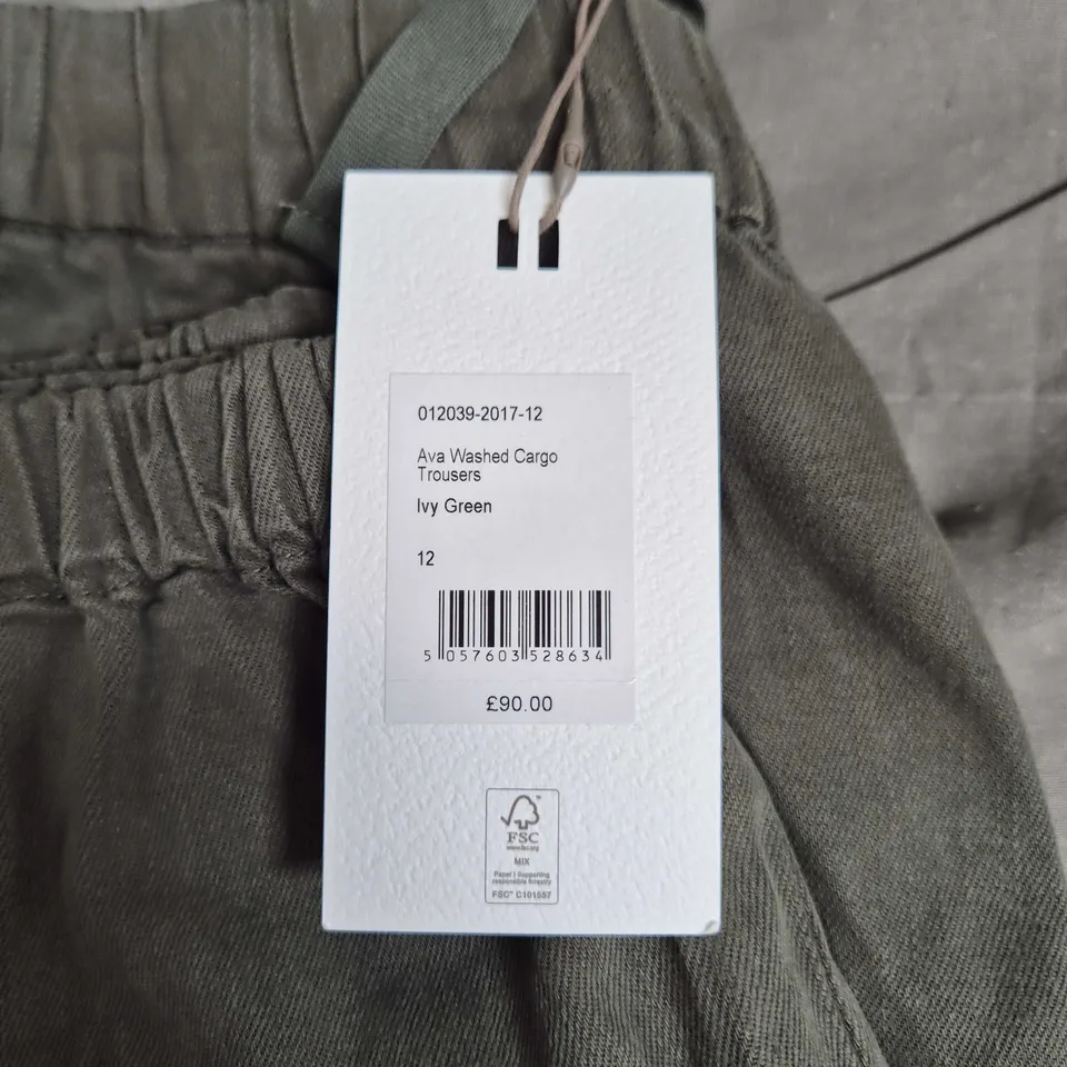 HUSH AVA WASHED CARGO TROUSERS – IVY GREEN, UK 12