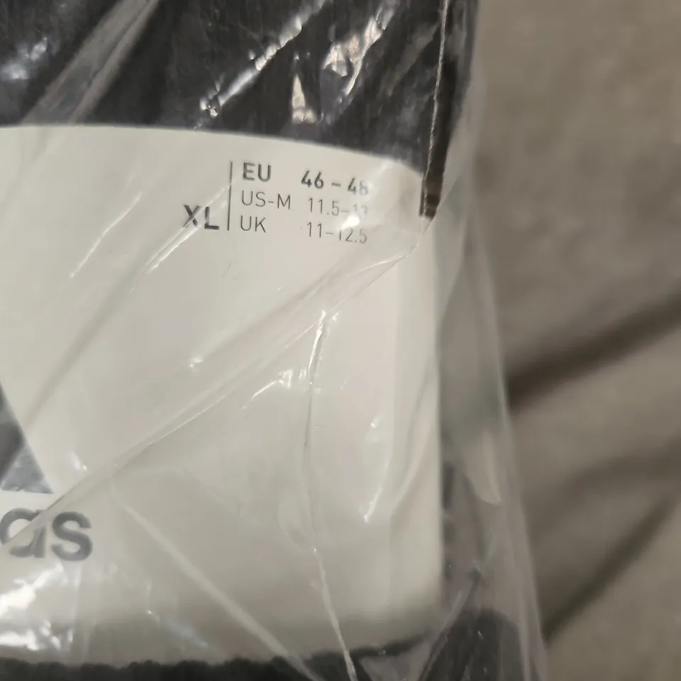 ADIDAS CUSHIONED FOOTWEAR – BLACK, EU 46 (US M 11.5–13, UK 11–12.5) – SOCKS 6 PAIR
