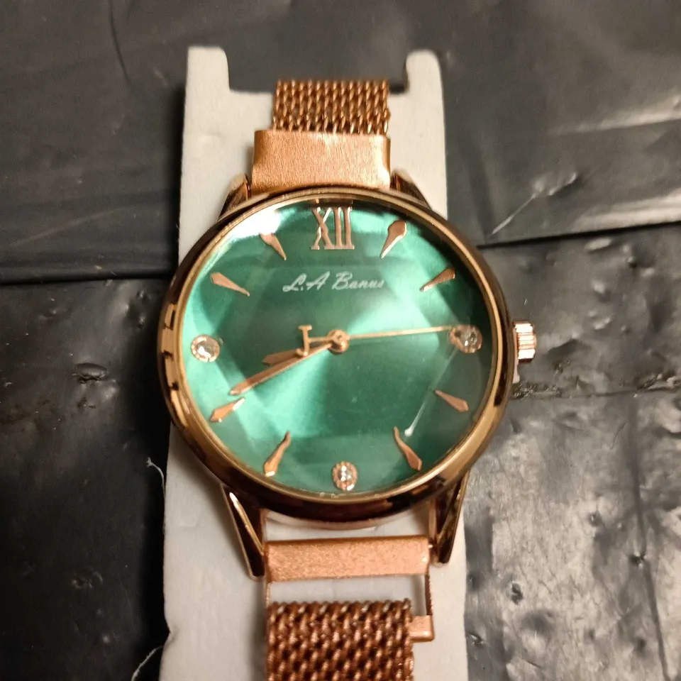 ROSE GOLD-TONE MESH WRISTWATCH WITH GREEN DIAL 