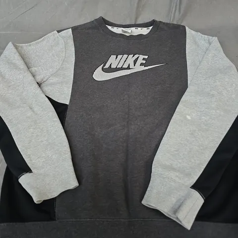 NIKE COLOUR-BLOCK SWEATSHIRT, GREY & CHARCOAL, MADE IN CAMBODIA, UK SIZE S