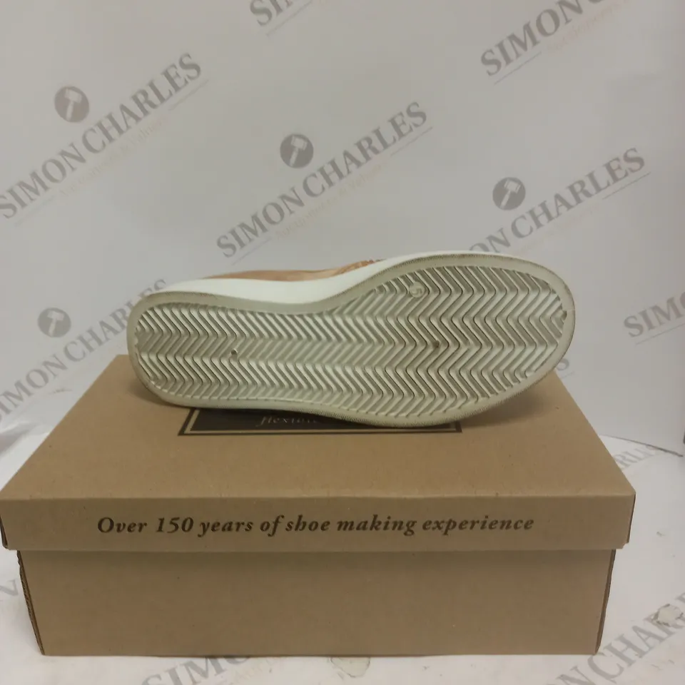 BOXED PAIR OF CUSHION WALK DIAMANTE SLIP ON SHOES IN ROSE GOLD - SIZE 5 