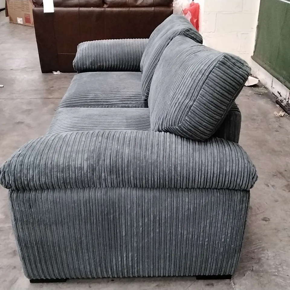 QUALITY DESIGNER 3 SEATER SOFA - GREY RIBBED SUADE