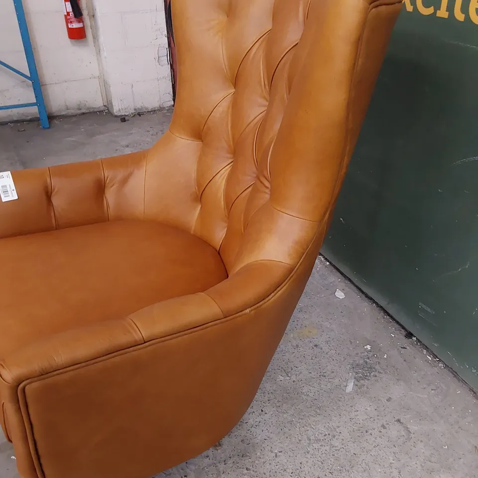 QUALITY ITALIAN DESIGNER ANTONIO BUTTONED BACK ARMCHAIR TAN LEATHER 