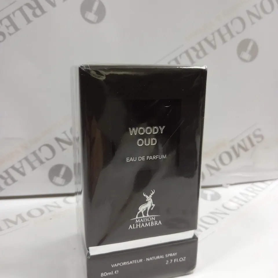 BOXED AND SEALED WOODY OUD EAU DE PARFUM MAISON ALHAMBRA 80ML