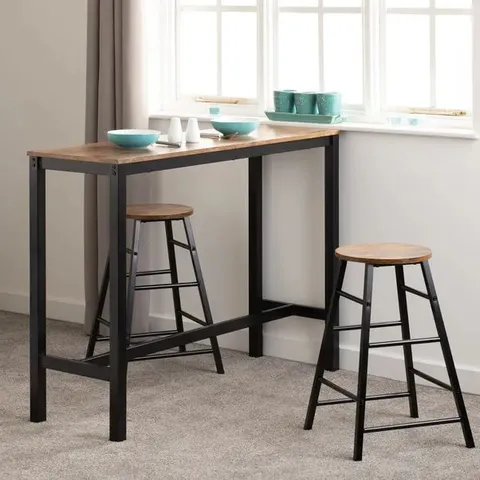 BOXED ATHENS 2 SEATER RECTANGULAR BAR TABLE WITH 2 STOOLS - ACACIA BROWN (1 BOX)