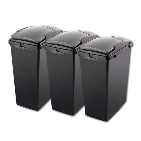 ADDIS 3 PIECE SET RECYCLING TRASH WASTE UTILITY OUTDOOR GARDEN BINS 40 LITRE IN METALLIC AND ECO RECYCLED BLACK