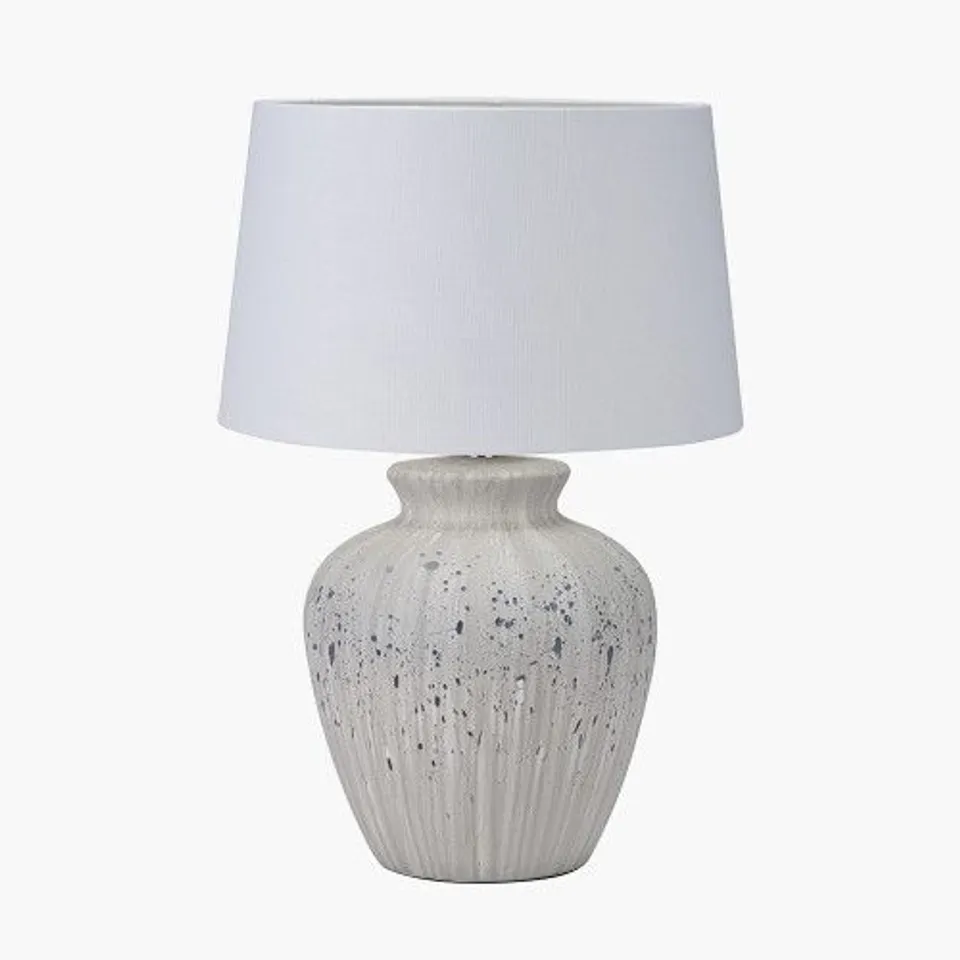 BOXED KALLI WHITE AND GREY FLECKED CERAMIC TABLE LAMP