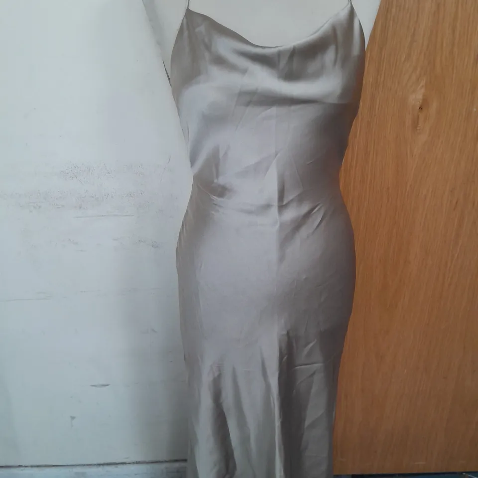 ZARA COWL NECK BACKLESS FLOOR LENGTH SATIN DRESS IN SAGE GREEN SIZE XS