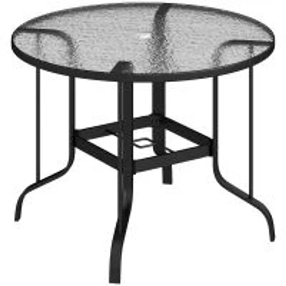 BOXED OUTSUNNY TEMPERED GLASS TOP ROUND OUTDOOR DINING TABLE WITH PARASOL HOLE ( 1 BOX)