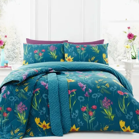 BAGGED INGRID COLOURFUL FLOWER BOUQUET KINGSIZE DUVET COVER SET 