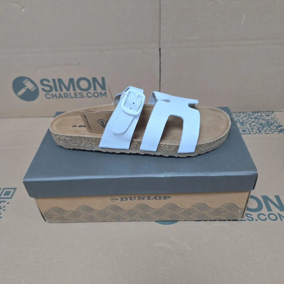 DUNLOP TWO-STRAP SANDALS – CORK FOOTBED SIZE 7 BOXED