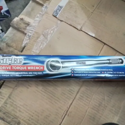 BOXED CLARKE 1/2" DRIVE TORQUE WRENCH.