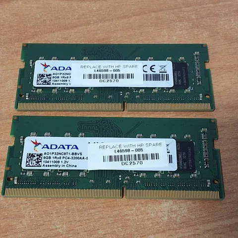 PAIR OF ADATA 8GB 1RX8 RAM STICKS - AO1P32NC8T1-BBVS
