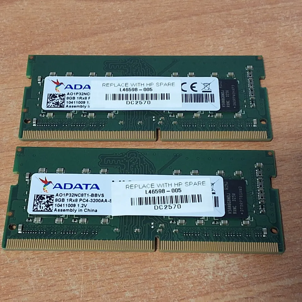 PAIR OF ADATA 8GB 1RX8 RAM STICKS - AO1P32NC8T1-BBVS
