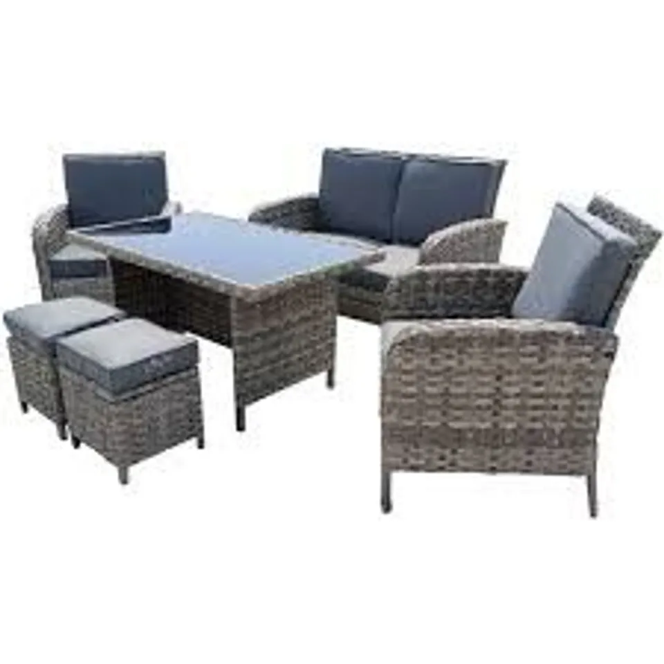 BOXED FURNITURE ONE 6-SEATER RATTAN GARDEN PATIO FURNITURE SET - GREY (2 BOXES)