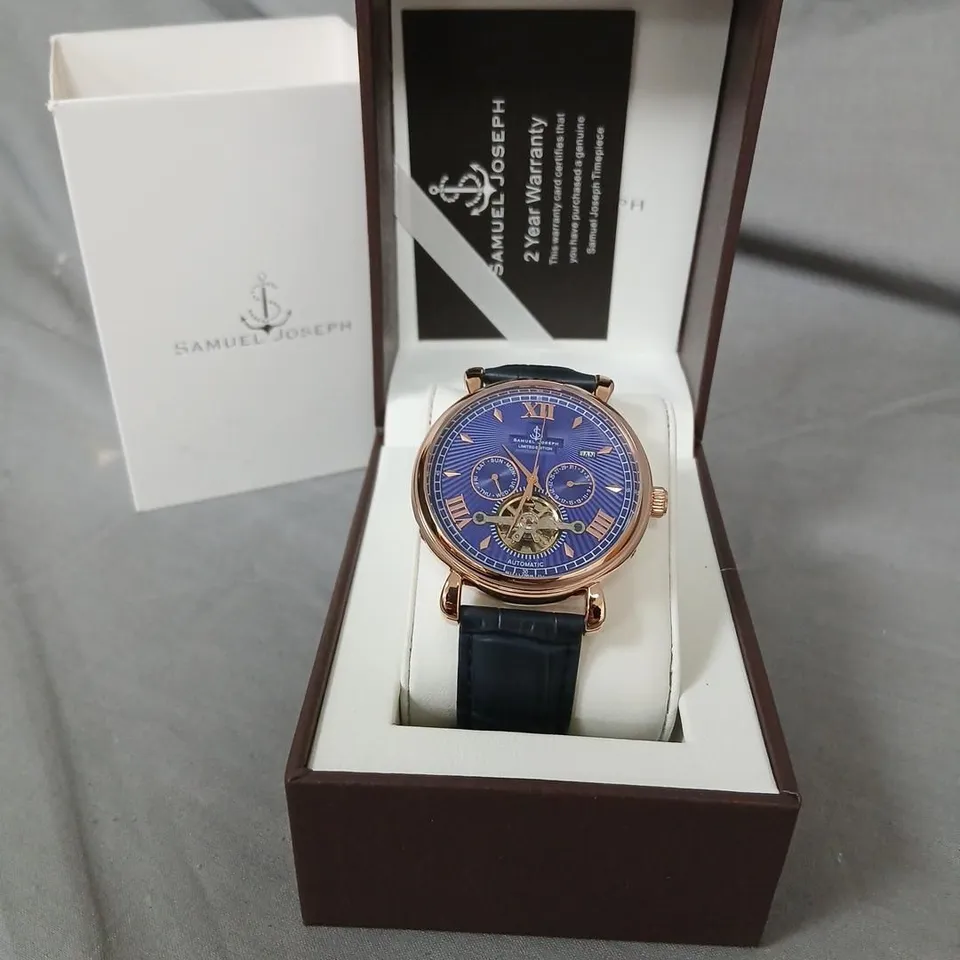 SAMUEL JOSEPH AUTOMATIC LIMITED EDITION ROSE GOLD BLUE DIAL WATCH – SJ0006