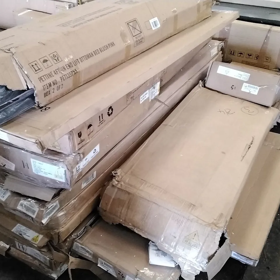 PALLET OF ASSORTED BOXED FLATPACK FURNITURE PARTS INCLUDING WARDROBE HIGH SLEEPER AND BEDROOM, SET