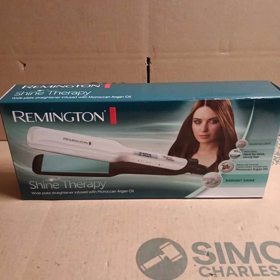 REMINGTON SHINE THERAPY WIDE-PLATE HAIR STRAIGHTENER WITH MOROCCAN ARGAN OIL