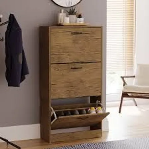 BOXED VIDA DESIGN 3 DRAWER SHOE CABINET - ANTIQUE BROWN (1 BOX)