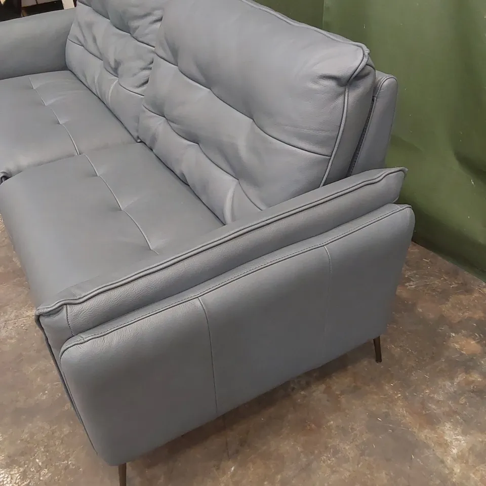 QUALITY DESIGNER ITALIAN MADE BOLZANO LARGE LEATHER UPHOLSTERED ELECTRIC RECLINER SOFA - GREY/BLUE