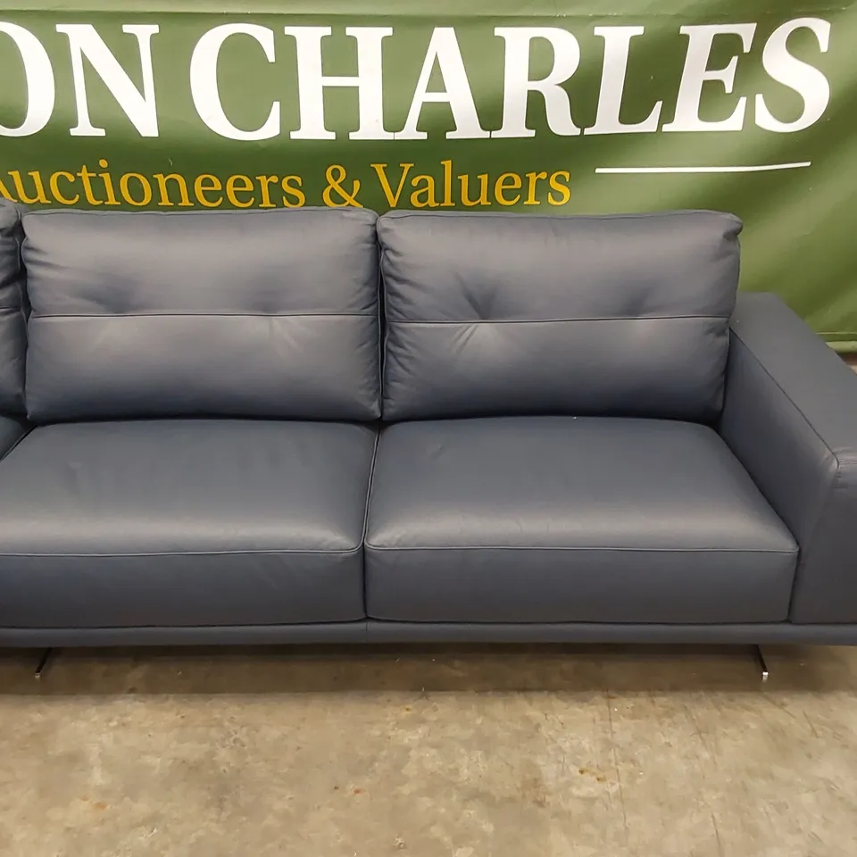 QUALITY DESIGNER ITALIAN MADE CLAUDIO LEATHER UPHOLSTERED CORNER SOFA - NAVY