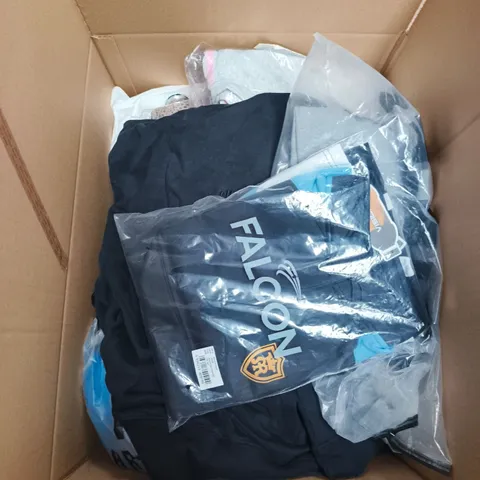LARGE BOX OF APPROXIMATELY 25 ASSORTED CLOTHING ITEMS IN VARIOUS COLOURS, STYLES AND SIZES - COLLECTION ONLY