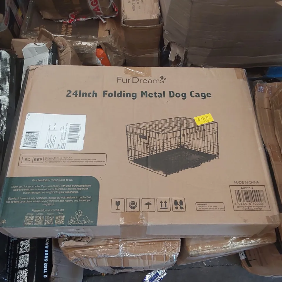 BOXED FURDREAMS 24" FOLDING METAL DOG CAGE