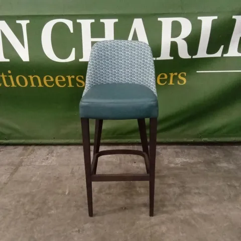 QUALITY DESIGNER BLUE FABRIC & LEATHER BAR STOOL