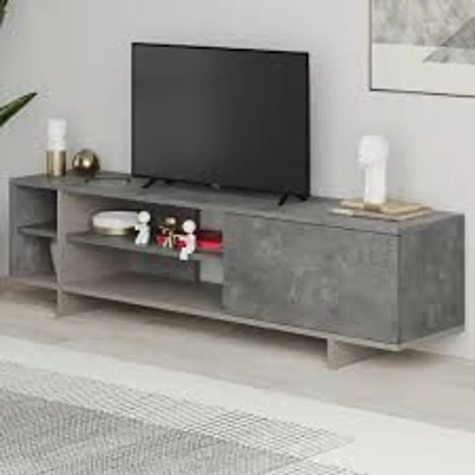BOXED DECORTIE STOCKTON SINGLE DOOR 4 SHELF MOCHA GREY TV STAND (1 BOX)