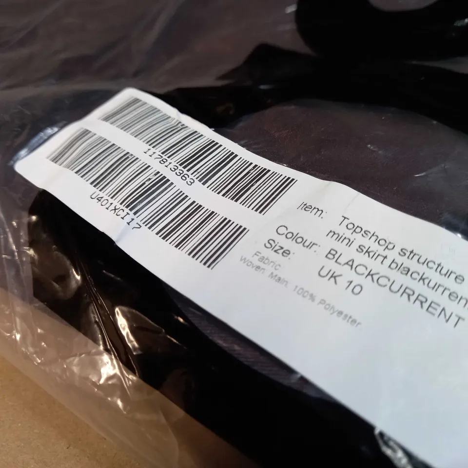 PACKAGED TOPSHOP BLACKCURRENT MINI SKIRT - SIZE 10